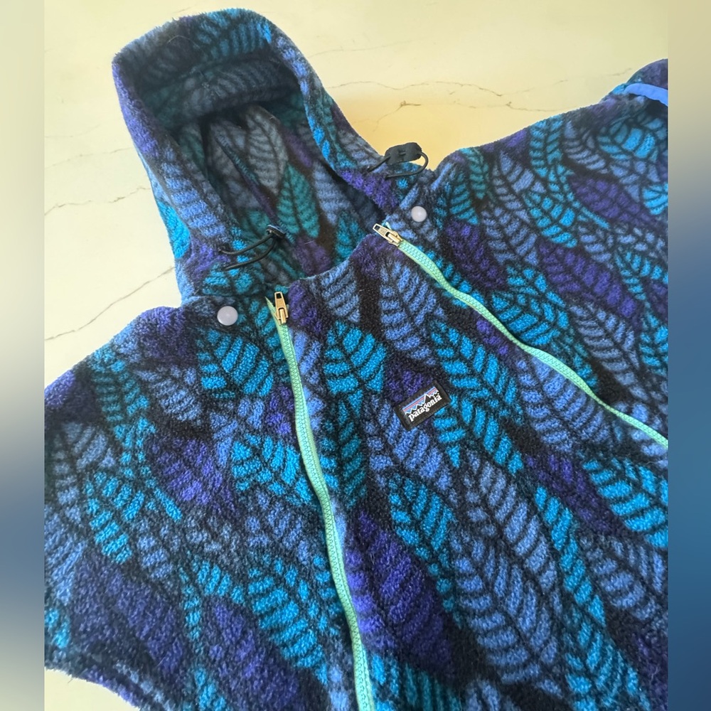 VTG Patagonia Fleece Bunting One Piece Blue leaf 90s AOP 6m - Picture 3 of 11
